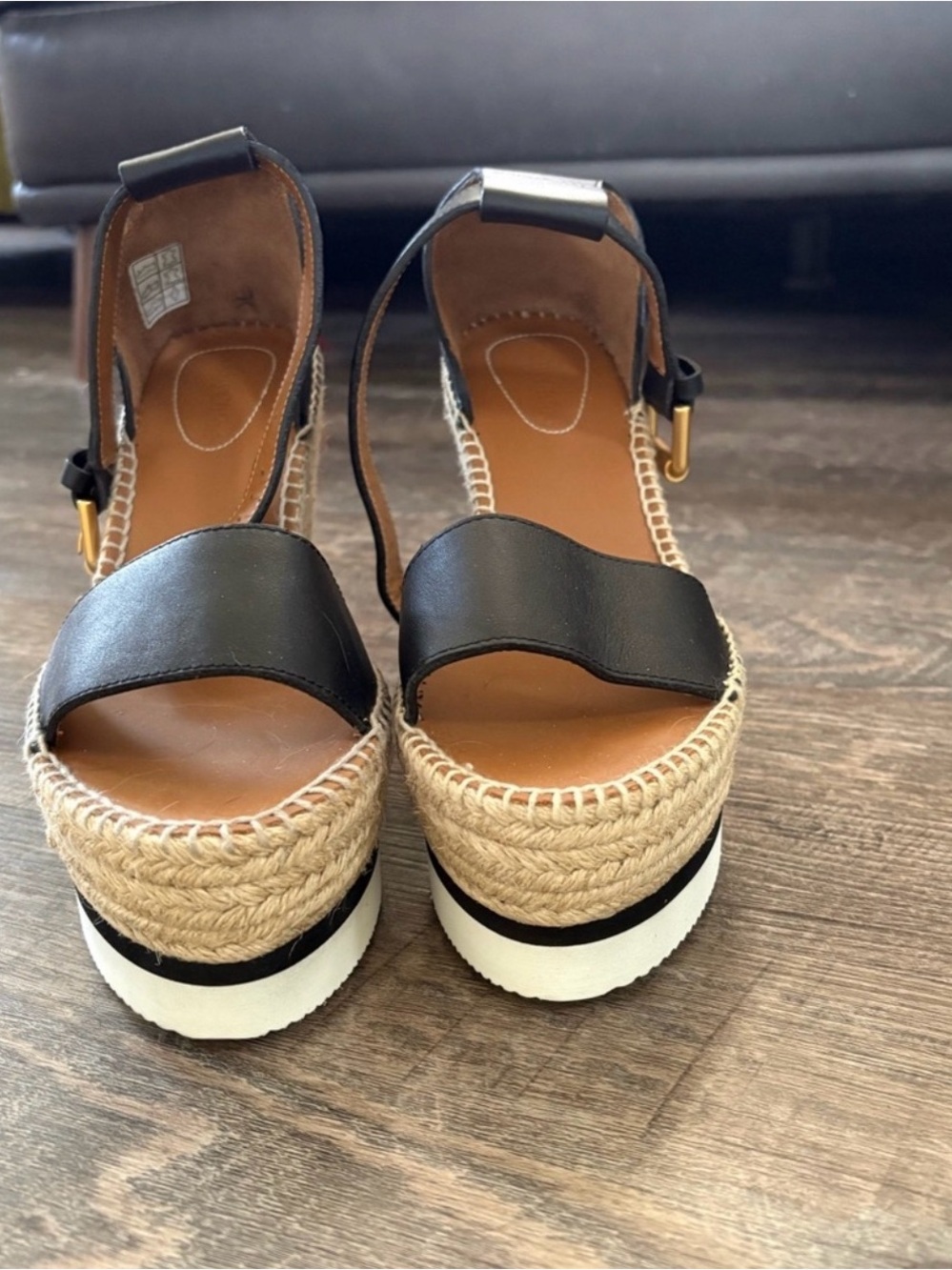 See by Chloé Black Leather Espadrille Wedge Sandals - Picture 2 of 3